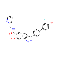 COc1cc2c(cc1C(=O)NCc1ccccn1)Cc1c(-c3ccc(-c4ccc(O)c(F)c4)cc3)n[nH]c1-2 ZINC000028822296