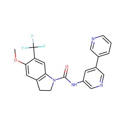 COc1cc2c(cc1C(F)(F)F)N(C(=O)Nc1cncc(-c3cccnc3)c1)CC2 ZINC000013806117