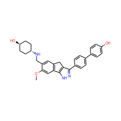 COc1cc2c(cc1CN[C@H]1CC[C@H](O)CC1)Cc1c(-c3ccc(-c4ccc(O)cc4)cc3)n[nH]c1-2 ZINC000253656774