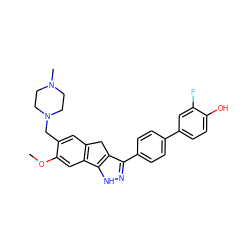 COc1cc2c(cc1CN1CCN(C)CC1)Cc1c(-c3ccc(-c4ccc(O)c(F)c4)cc3)n[nH]c1-2 ZINC000028822298