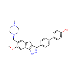 COc1cc2c(cc1CN1CCN(C)CC1)Cc1c(-c3ccc(-c4ccc(O)cc4)cc3)n[nH]c1-2 ZINC000028822289