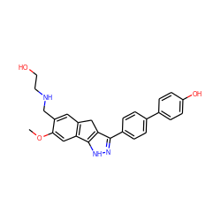 COc1cc2c(cc1CNCCO)Cc1c(-c3ccc(-c4ccc(O)cc4)cc3)n[nH]c1-2 ZINC000008566497