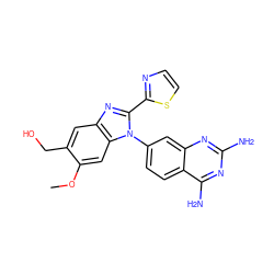 COc1cc2c(cc1CO)nc(-c1nccs1)n2-c1ccc2c(N)nc(N)nc2c1 ZINC000169706541