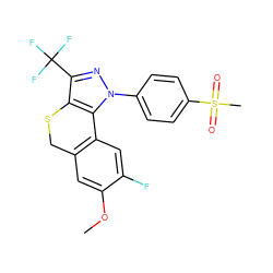 COc1cc2c(cc1F)-c1c(c(C(F)(F)F)nn1-c1ccc(S(C)(=O)=O)cc1)SC2 ZINC000000839572