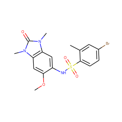 COc1cc2c(cc1NS(=O)(=O)c1ccc(Br)cc1C)n(C)c(=O)n2C ZINC000028049103