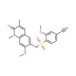 COc1cc2c(cc1NS(=O)(=O)c1ccc(C#N)cc1OC)cc(C)c(=O)n2C ZINC001772614530