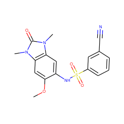 COc1cc2c(cc1NS(=O)(=O)c1cccc(C#N)c1)n(C)c(=O)n2C ZINC000008608641