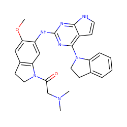 COc1cc2c(cc1Nc1nc(N3CCc4ccccc43)c3cc[nH]c3n1)N(C(=O)CN(C)C)CC2 ZINC000040865155