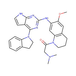 COc1cc2c(cc1Nc1nc(N3CCc4ccccc43)c3cc[nH]c3n1)N(C(=O)CN(C)C)CCC2 ZINC000040848434