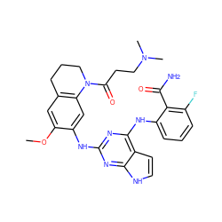 COc1cc2c(cc1Nc1nc(Nc3cccc(F)c3C(N)=O)c3cc[nH]c3n1)N(C(=O)CCN(C)C)CCC2 ZINC000044405202