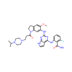 COc1cc2c(cc1Nc1nc(Nc3cccc(F)c3C(N)=O)c3cc[nH]c3n1)N(C(=O)CCN1CCN(C(C)C)CC1)CC2 ZINC000044351173