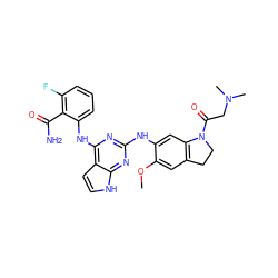 COc1cc2c(cc1Nc1nc(Nc3cccc(F)c3C(N)=O)c3cc[nH]c3n1)N(C(=O)CN(C)C)CC2 ZINC000040874316