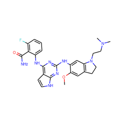 COc1cc2c(cc1Nc1nc(Nc3cccc(F)c3C(N)=O)c3cc[nH]c3n1)N(CCN(C)C)CC2 ZINC000040866644