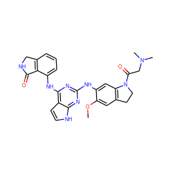 COc1cc2c(cc1Nc1nc(Nc3cccc4c3C(=O)NC4)c3cc[nH]c3n1)N(C(=O)CN(C)C)CC2 ZINC000040393684