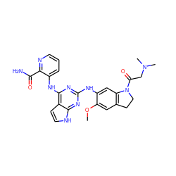 COc1cc2c(cc1Nc1nc(Nc3cccnc3C(N)=O)c3cc[nH]c3n1)N(C(=O)CN(C)C)CC2 ZINC000040379960