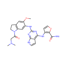 COc1cc2c(cc1Nc1nc(Nc3ccoc3C(N)=O)c3cc[nH]c3n1)N(C(=O)CN(C)C)CC2 ZINC000040846654