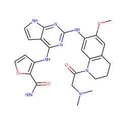 COc1cc2c(cc1Nc1nc(Nc3ccoc3C(N)=O)c3cc[nH]c3n1)N(C(=O)CN(C)C)CCC2 ZINC000040392714