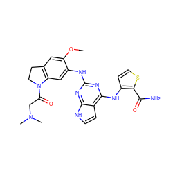 COc1cc2c(cc1Nc1nc(Nc3ccsc3C(N)=O)c3cc[nH]c3n1)N(C(=O)CN(C)C)CC2 ZINC000040848255