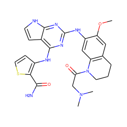 COc1cc2c(cc1Nc1nc(Nc3ccsc3C(N)=O)c3cc[nH]c3n1)N(C(=O)CN(C)C)CCC2 ZINC000040848256