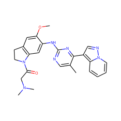 COc1cc2c(cc1Nc1ncc(C)c(-c3cnn4ccccc34)n1)N(C(=O)CN(C)C)CC2 ZINC000118731634