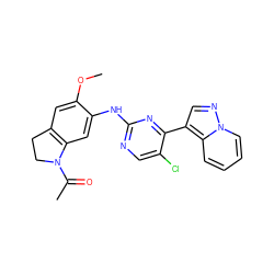 COc1cc2c(cc1Nc1ncc(Cl)c(-c3cnn4ccccc34)n1)N(C(C)=O)CC2 ZINC000168592923