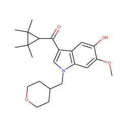 COc1cc2c(cc1O)c(C(=O)C1C(C)(C)C1(C)C)cn2CC1CCOCC1 ZINC000014975806