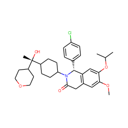 COc1cc2c(cc1OC(C)C)[C@@H](c1ccc(Cl)cc1)N(C1CCC([C@@](C)(O)C3CCOCC3)CC1)C(=O)C2 ZINC000169708300