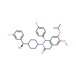 COc1cc2c(cc1OC(C)C)[C@@H](c1ccc(Cl)cc1)N(C1CCC([C@@H](O)c3cccc(F)c3)CC1)C(=O)C2 ZINC000169708304