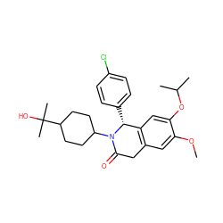 COc1cc2c(cc1OC(C)C)[C@@H](c1ccc(Cl)cc1)N(C1CCC(C(C)(C)O)CC1)C(=O)C2 ZINC000169708292