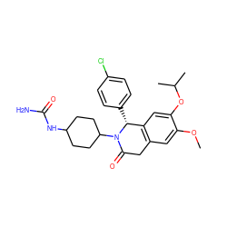 COc1cc2c(cc1OC(C)C)[C@@H](c1ccc(Cl)cc1)N(C1CCC(NC(N)=O)CC1)C(=O)C2 ZINC000169708272