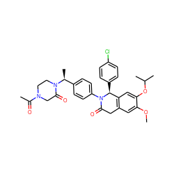 COc1cc2c(cc1OC(C)C)[C@H](c1ccc(Cl)cc1)N(c1ccc([C@H](C)N3CCN(C(C)=O)CC3=O)cc1)C(=O)C2 ZINC000118802977