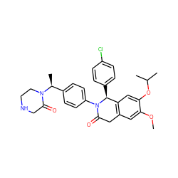 COc1cc2c(cc1OC(C)C)[C@H](c1ccc(Cl)cc1)N(c1ccc([C@H](C)N3CCNCC3=O)cc1)C(=O)C2 ZINC000118795920