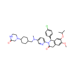 COc1cc2c(cc1OC(C)C)[C@H](c1ccc(Cl)cc1)N(c1ccc(N(C)CC3CCC(N4CCNC(=O)C4)CC3)cn1)C(=O)C2 ZINC000203662926