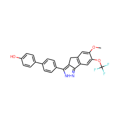 COc1cc2c(cc1OC(F)(F)F)-c1n[nH]c(-c3ccc(-c4ccc(O)cc4)cc3)c1C2 ZINC000028952847