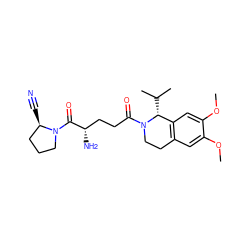 COc1cc2c(cc1OC)[C@@H](C(C)C)N(C(=O)CC[C@H](N)C(=O)N1CCC[C@H]1C#N)CC2 ZINC000040957484