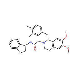 COc1cc2c(cc1OC)[C@@H](Cc1ccc(C)c(C)c1)N(CC(=O)N[C@@H]1CCc3ccccc31)CC2 ZINC000000592870