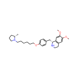 COc1cc2c(cc1OC)[C@@H](Cc1ccc(OCCCCCCN3CCC[C@@H]3C)cc1)NCC2 ZINC000169342789