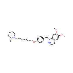 COc1cc2c(cc1OC)[C@@H](Cc1ccc(OCCCCCCN3CCCC[C@@H]3C)cc1)NCC2 ZINC000169342792