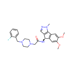 COc1cc2c(cc1OC)[C@@H](NC(=O)CN1CCN(Cc3ccccc3F)CC1)c1cnn(C)c1-2 ZINC000103300475