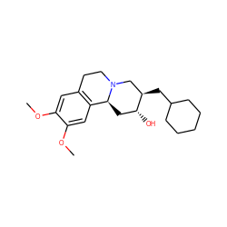 COc1cc2c(cc1OC)[C@@H]1C[C@@H](O)[C@H](CC3CCCCC3)CN1CC2 ZINC000071331496