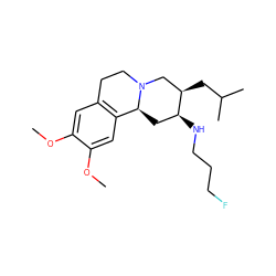 COc1cc2c(cc1OC)[C@@H]1C[C@H](NCCCF)[C@H](CC(C)C)CN1CC2 ZINC000045256013