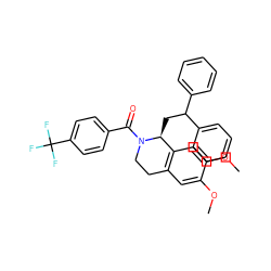 COc1cc2c(cc1OC)[C@H](CC(c1ccccc1)c1ccccc1)N(C(=O)c1ccc(C(F)(F)F)cc1)CC2 ZINC000028397838