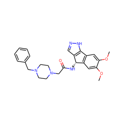 COc1cc2c(cc1OC)[C@H](NC(=O)CN1CCN(Cc3ccccc3)CC1)c1cn[nH]c1-2 ZINC000103300455