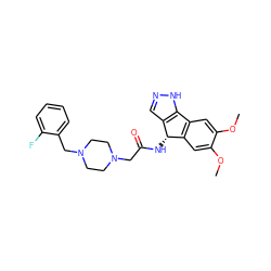 COc1cc2c(cc1OC)[C@H](NC(=O)CN1CCN(Cc3ccccc3F)CC1)c1cn[nH]c1-2 ZINC000103300469