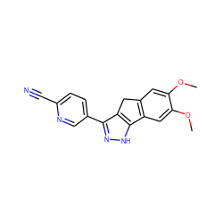 COc1cc2c(cc1OC)-c1[nH]nc(-c3ccc(C#N)nc3)c1C2 ZINC000028951569