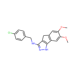 COc1cc2c(cc1OC)-c1[nH]nc(NCc3ccc(Cl)cc3)c1C2 ZINC000045287496