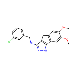 COc1cc2c(cc1OC)-c1[nH]nc(NCc3cccc(Cl)c3)c1C2 ZINC000045287080