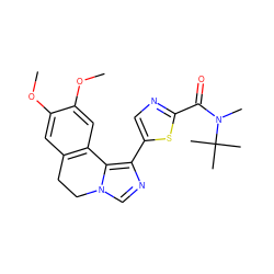 COc1cc2c(cc1OC)-c1c(-c3cnc(C(=O)N(C)C(C)(C)C)s3)ncn1CC2 ZINC000084617270