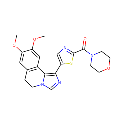 COc1cc2c(cc1OC)-c1c(-c3cnc(C(=O)N4CCOCC4)s3)ncn1CC2 ZINC000084617274