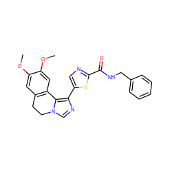 COc1cc2c(cc1OC)-c1c(-c3cnc(C(=O)NCc4ccccc4)s3)ncn1CC2 ZINC000084596433